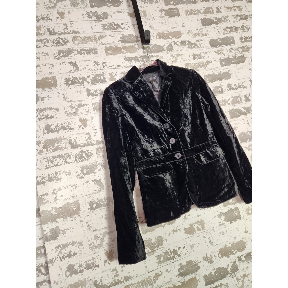 Black Crushed Velvet Blazer Size 6 Tailored Romantic Whimsigoth - Picture 3 of 16